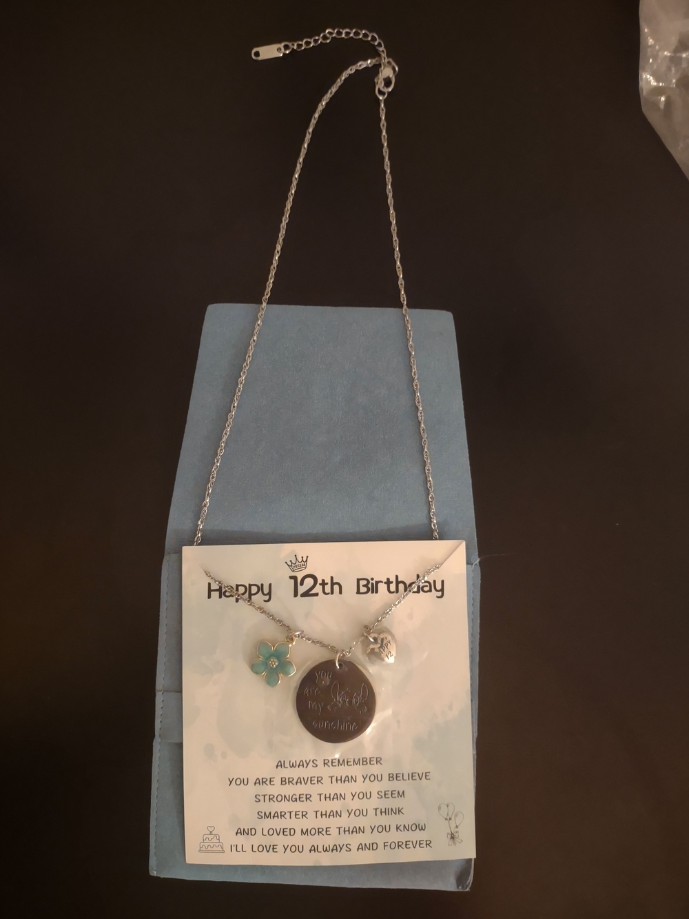 12th Birthday Silver-Plated Pendant Necklace with Turquoise Flower Charm